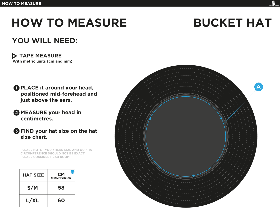 NORTH FERRIBY CC Dual Bucket Hat - Red - Size Guide